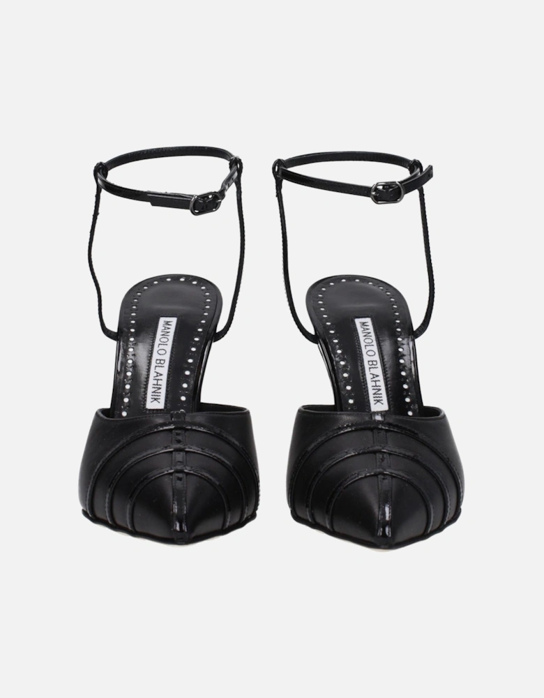 High Heel Pointy Toe Leather Sandals Women - Black