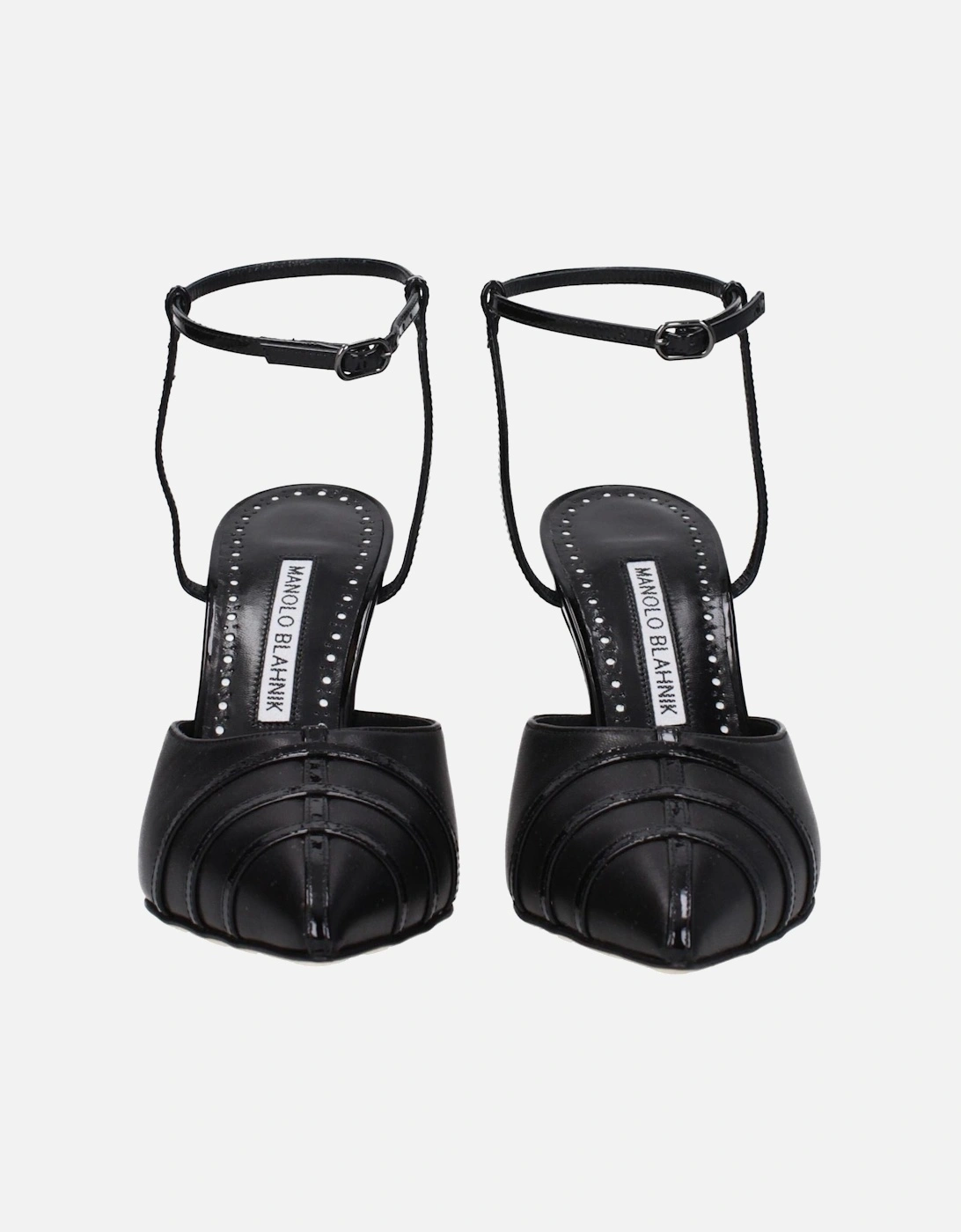 High Heel Pointy Toe Leather Sandals Women - Black