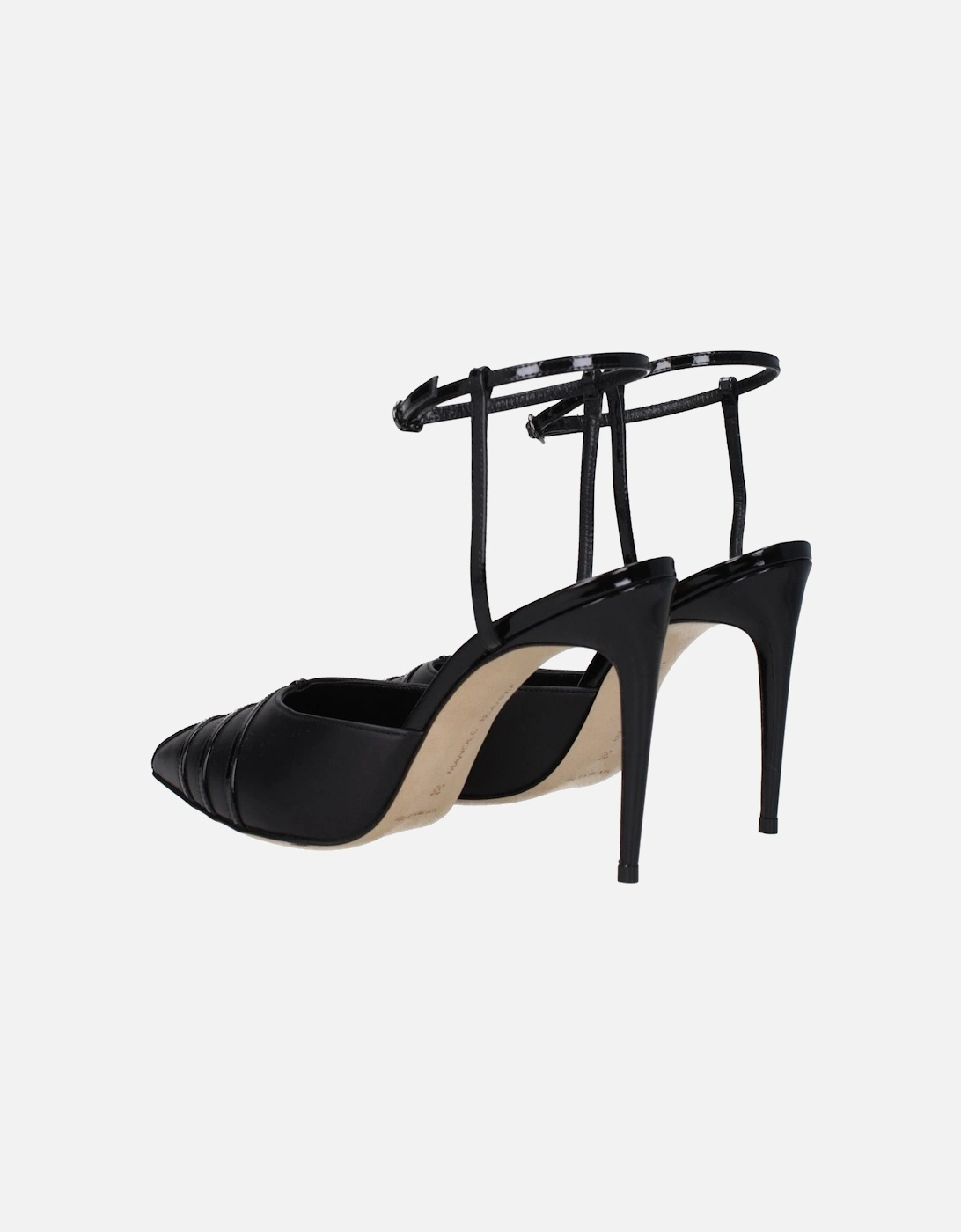 High Heel Pointy Toe Leather Sandals Women - Black