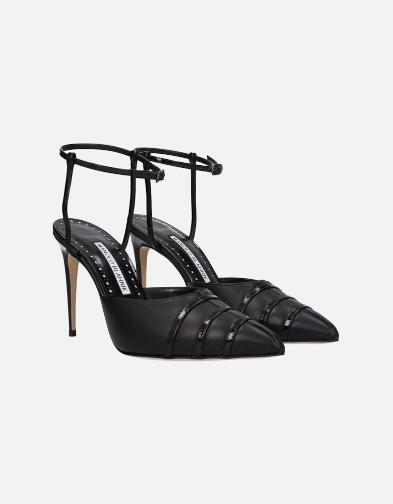 High Heel Pointy Toe Leather Sandals Women - Black