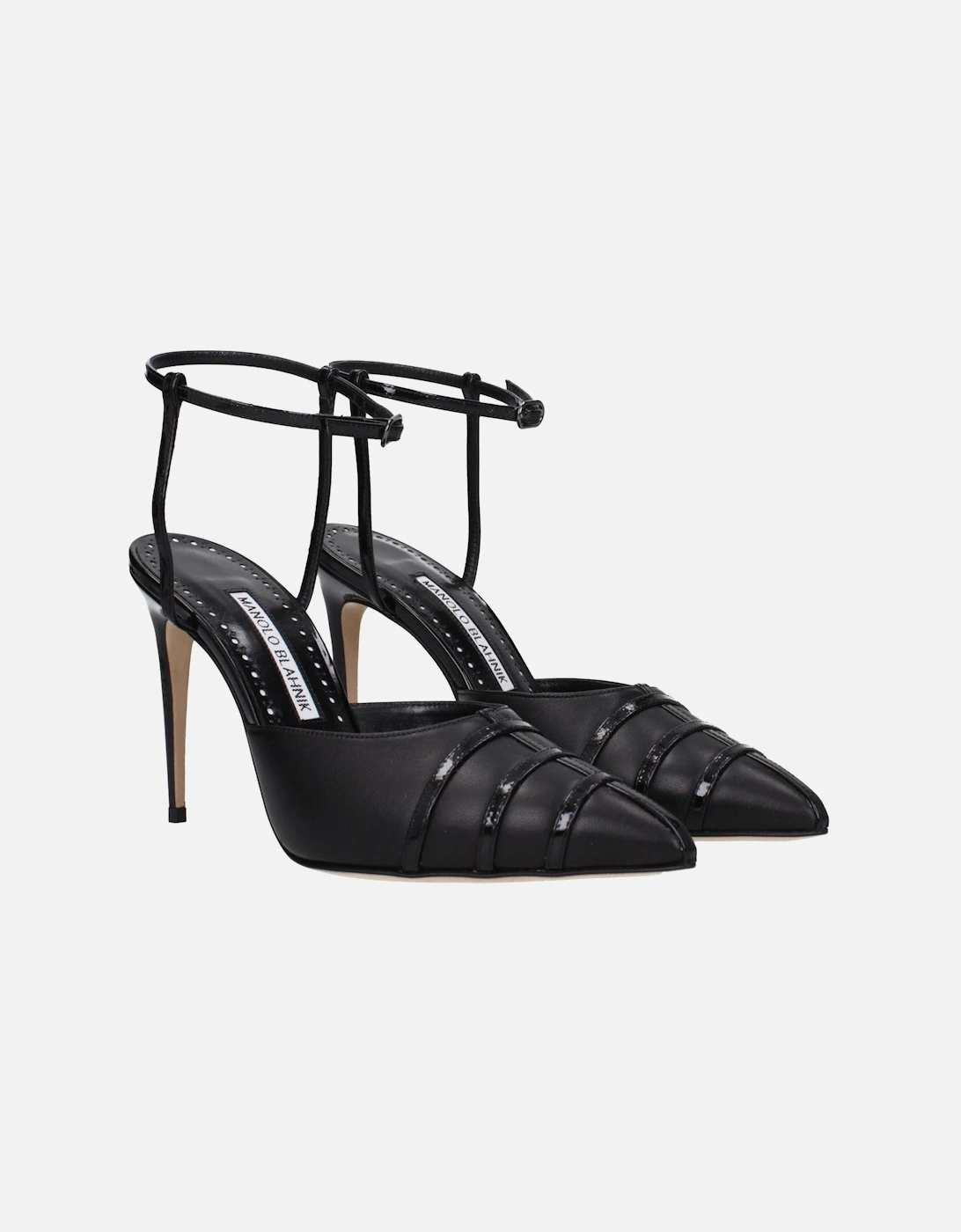 High Heel Pointy Toe Leather Sandals Women - Black