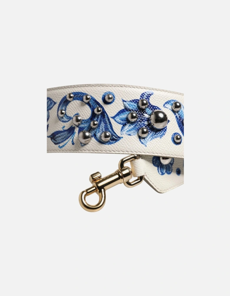 Leather Shoulder Bag Strap with Floral Print Women - White