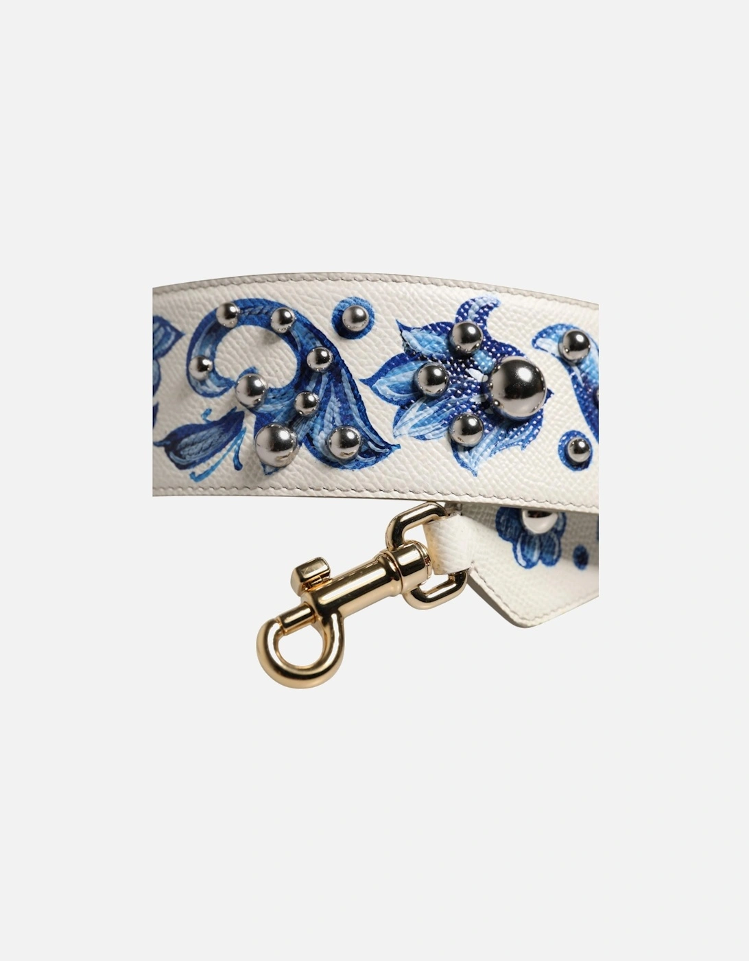 Leather Shoulder Bag Strap with Floral Print Women - White