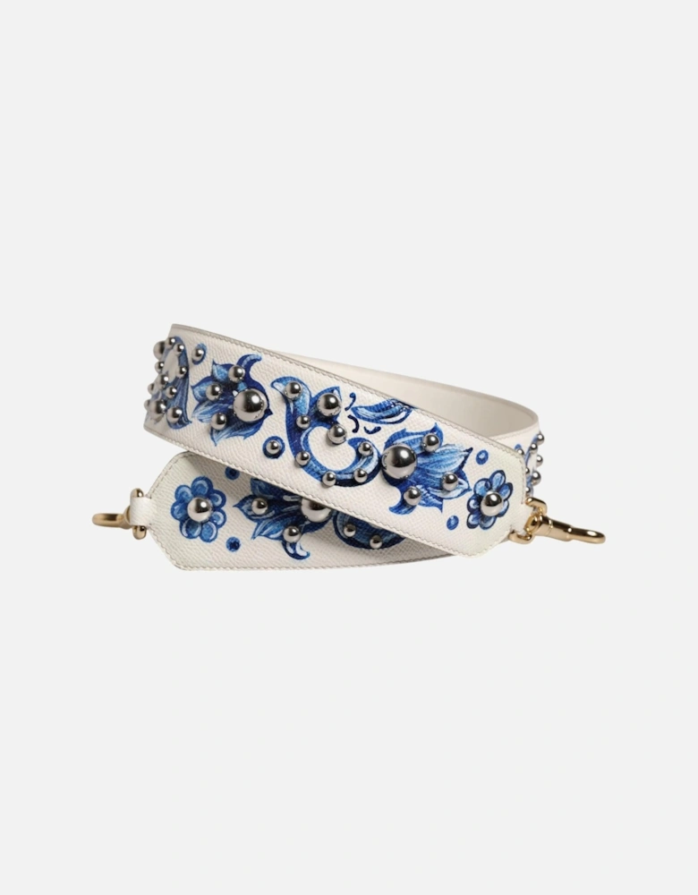 Leather Shoulder Bag Strap with Floral Print Women - White