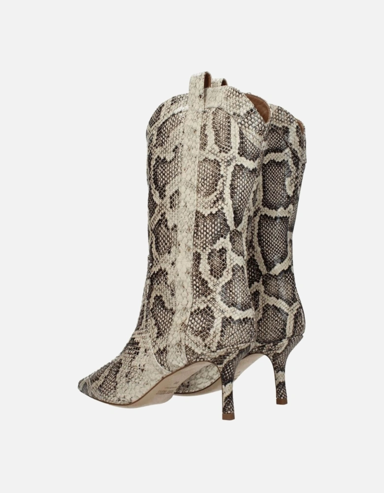 Pointy Toe Leather Ankle Boots Women - Beige