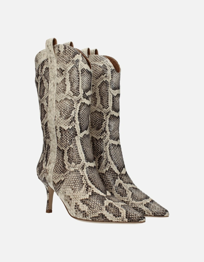 Pointy Toe Leather Ankle Boots Women - Beige