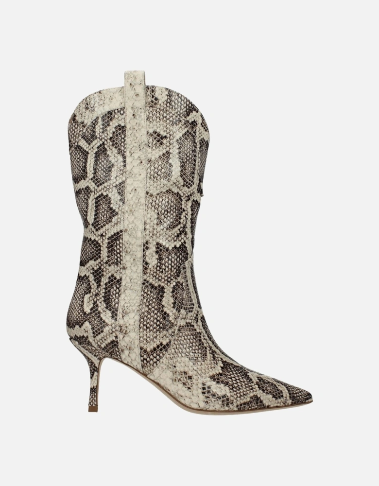Pointy Toe Leather Ankle Boots Women - Beige