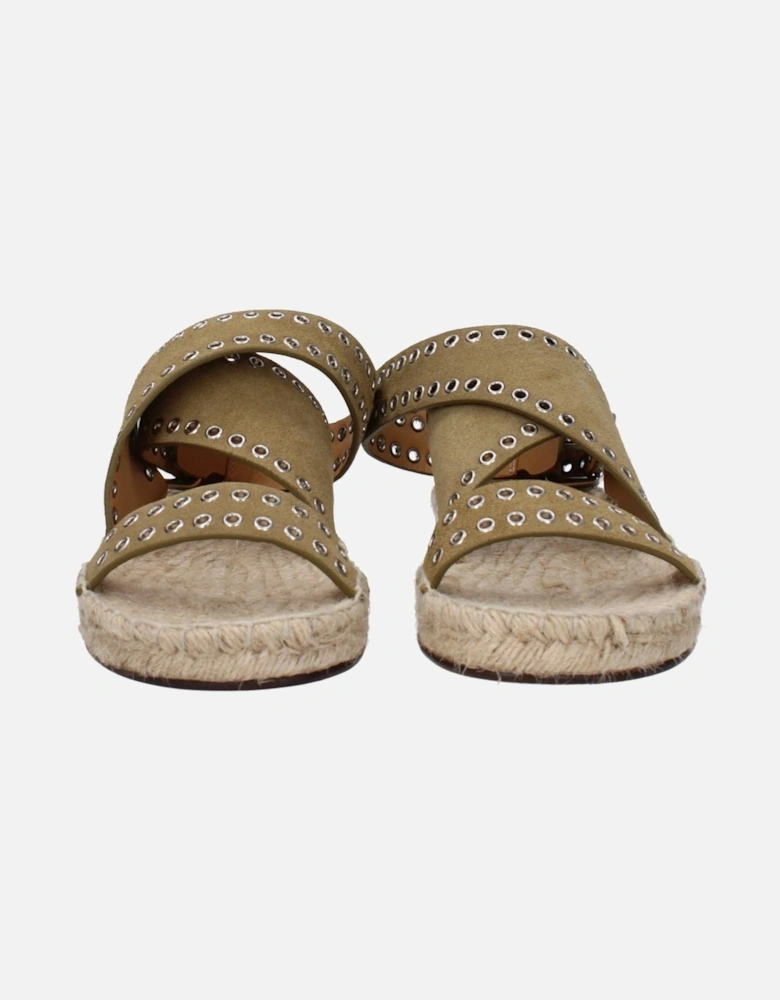 Studded Suede Sandals with Buckle Closure Women - Green