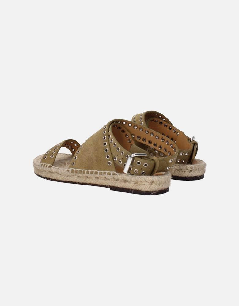 Studded Suede Sandals with Buckle Closure Women - Green