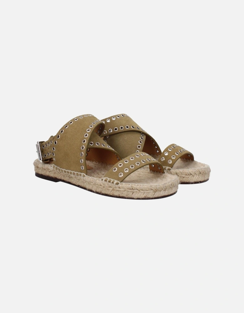 Studded Suede Sandals with Buckle Closure Women - Green