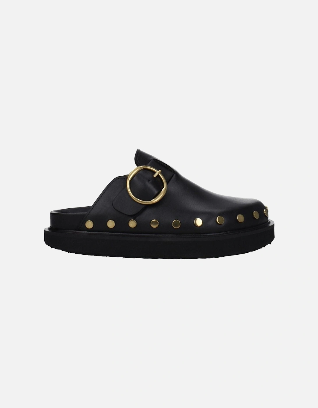 Leather Studded Vintage Slippers with Buckle Closure Women - Black, 6 of 5