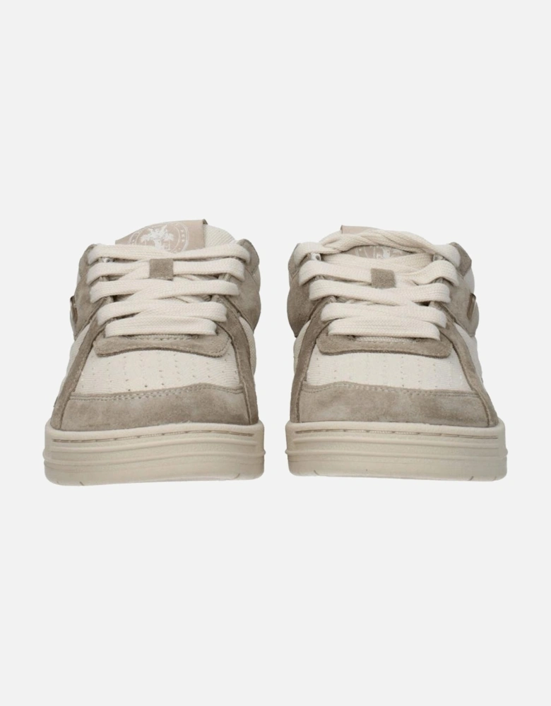 Suede Lace-Up Sneakers with Logos Women - Beige