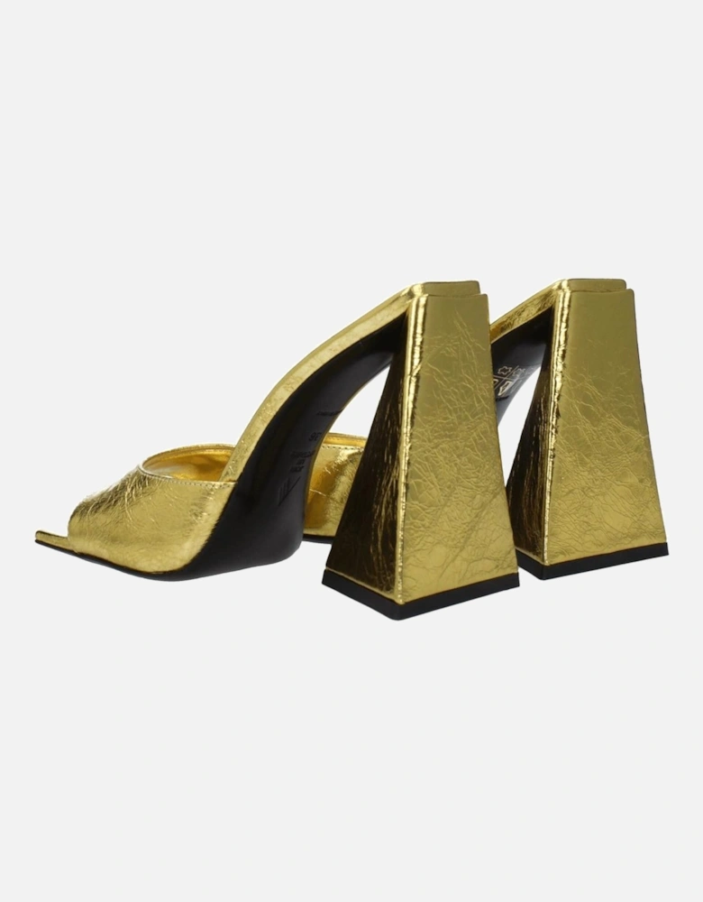 Pin Up High Heel Leather Sandals Women - Gold