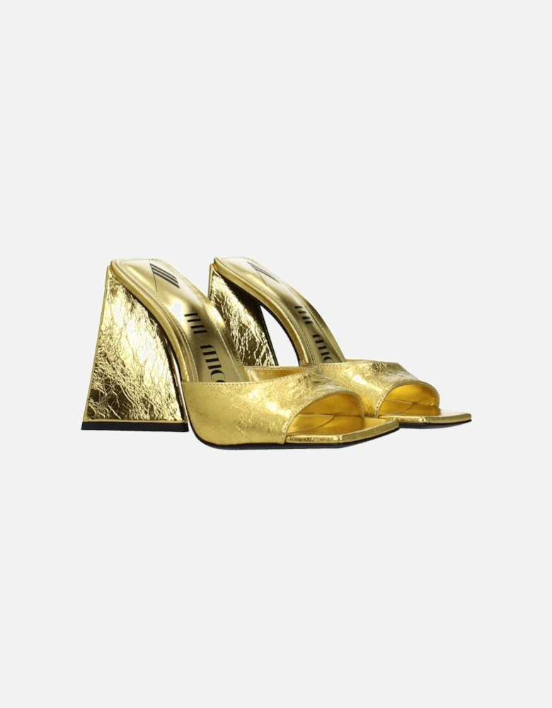 Pin Up High Heel Leather Sandals Women - Gold