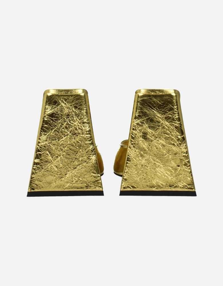 Pin Up High Heel Leather Sandals Women - Gold