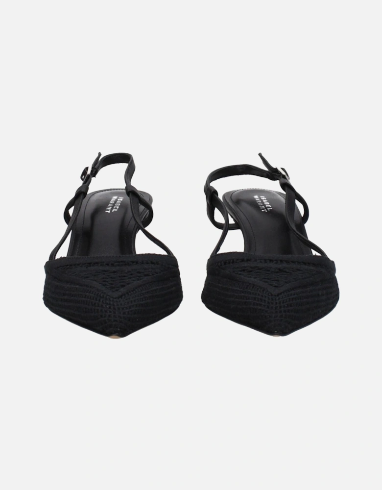 Fabric Mid-Heel Pointy Toe Sandals Women - Black