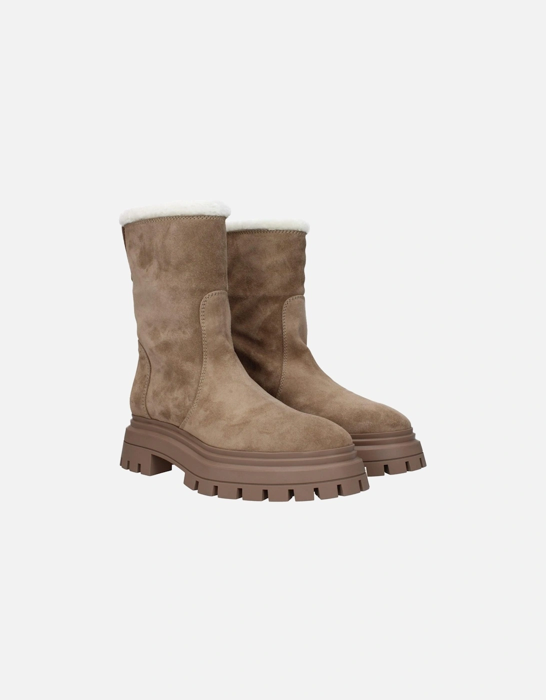 Suede Mid-Heel Ankle Boots with Back Logo Women - Beige