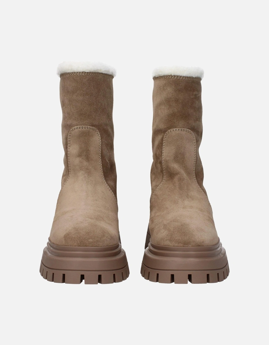 Suede Mid-Heel Ankle Boots with Back Logo Women - Beige