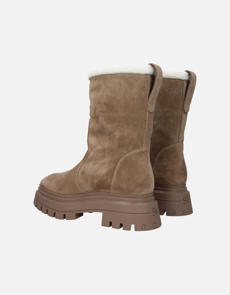 Suede Mid-Heel Ankle Boots with Back Logo Women - Beige