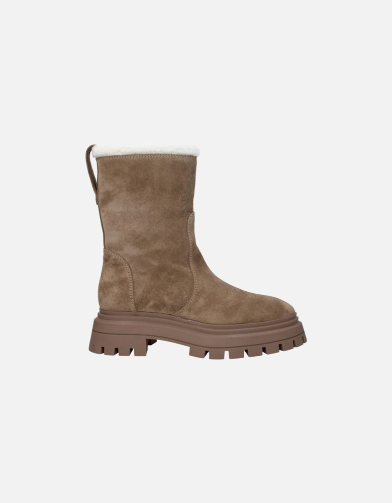 Suede Mid-Heel Ankle Boots with Back Logo Women - Beige