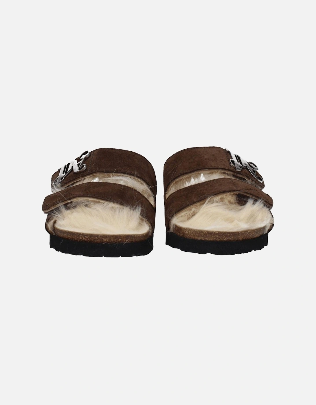 Suede Open Toe Slippers with Logo Women - Brown Sandals