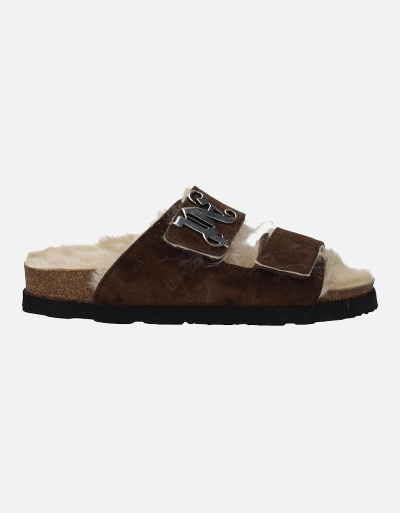 Suede Open Toe Slippers with Logo Women - Brown Sandals