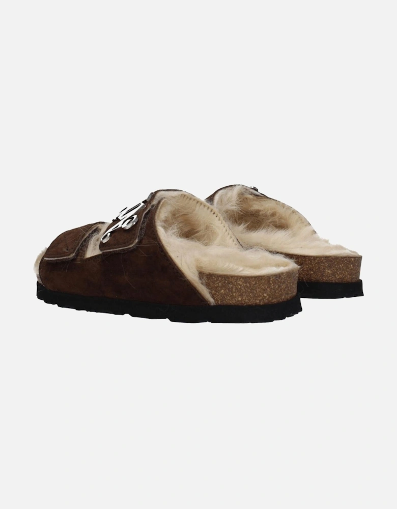 Suede Open Toe Slippers with Logo Women - Brown Sandals