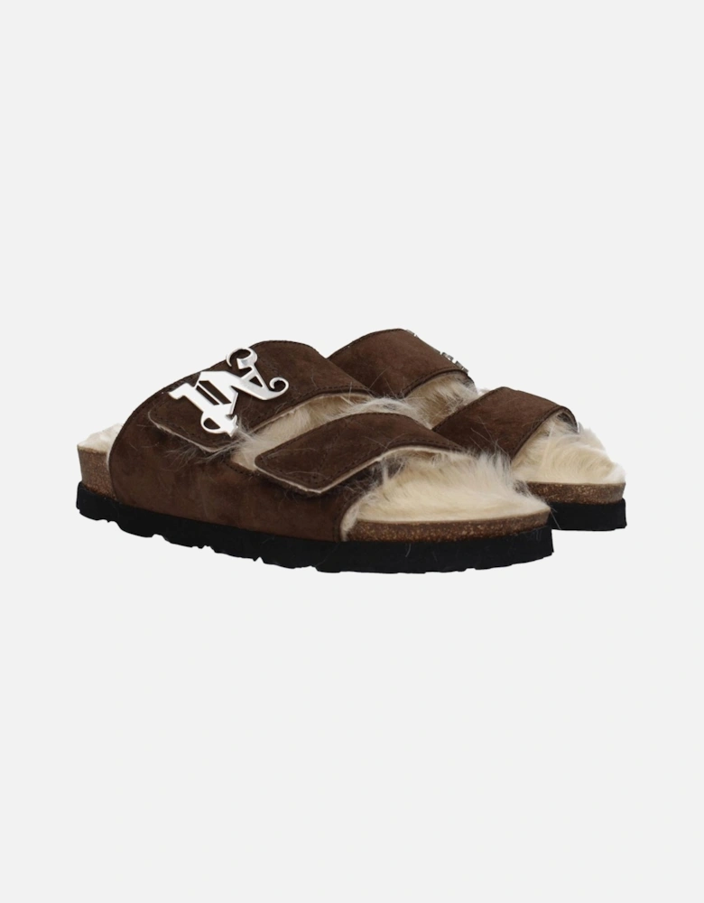 Suede Open Toe Slippers with Logo Women - Brown Sandals