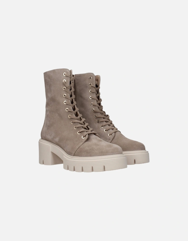 Vintage Suede Lace-Up Ankle Boots Women - Beige