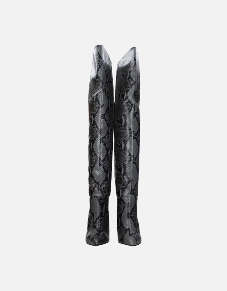 Pointy Toe High Heel Leather Boots Women - Gray