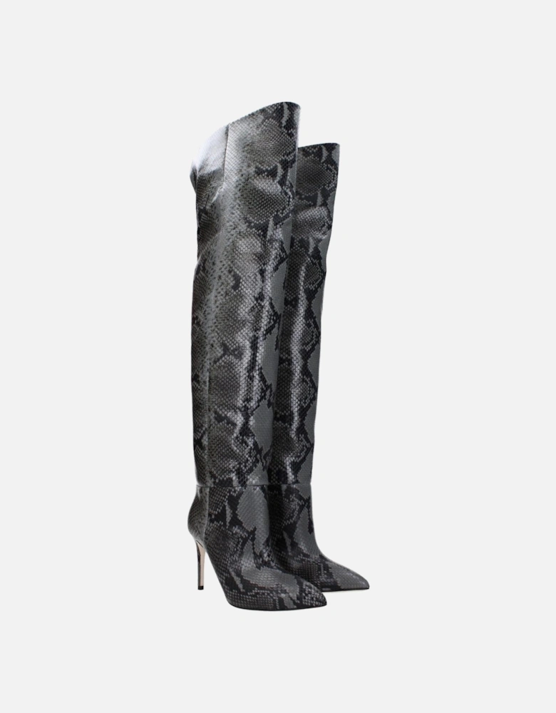 Pointy Toe High Heel Leather Boots Women - Gray