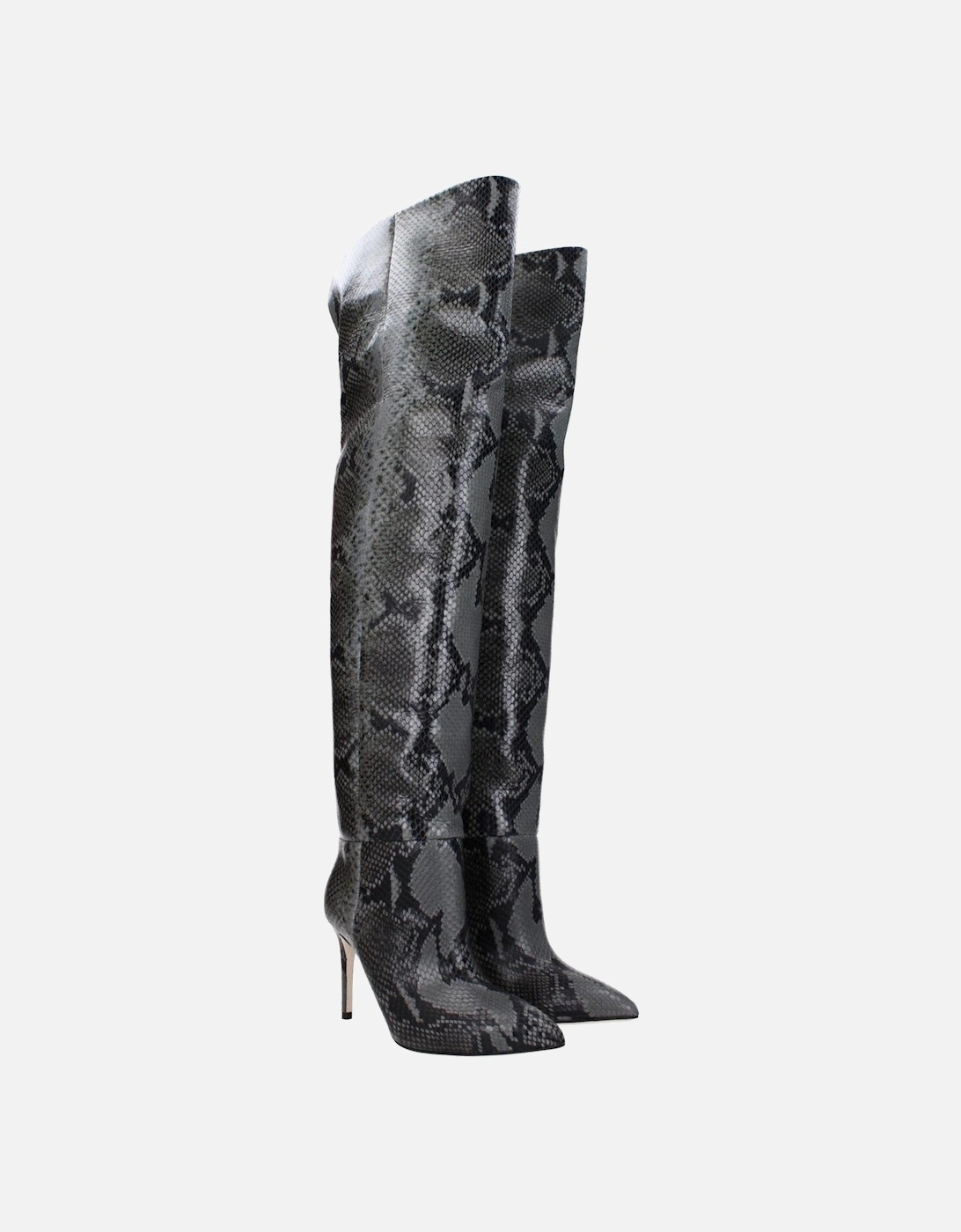 Pointy Toe High Heel Leather Boots Women - Gray