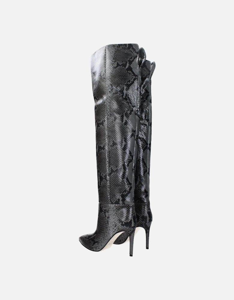 Pointy Toe High Heel Leather Boots Women - Gray