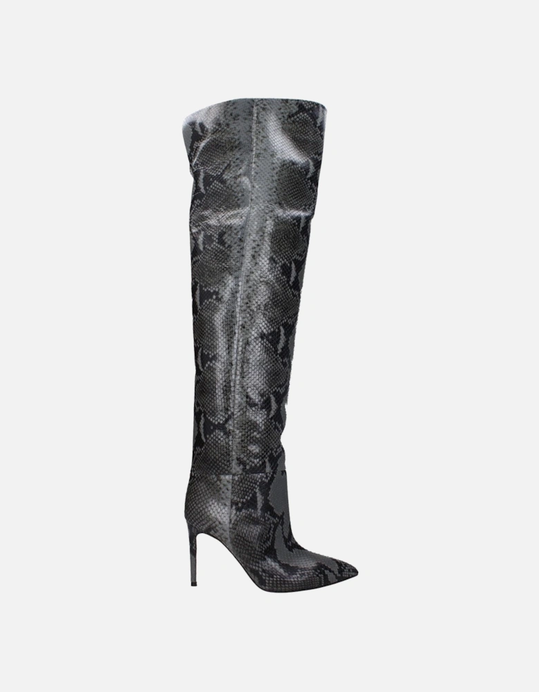 Pointy Toe High Heel Leather Boots Women - Gray