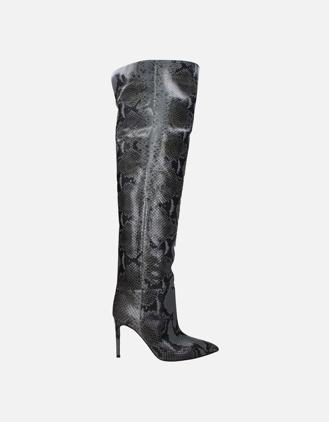 Pointy Toe High Heel Leather Boots Women - Gray, 6 of 5