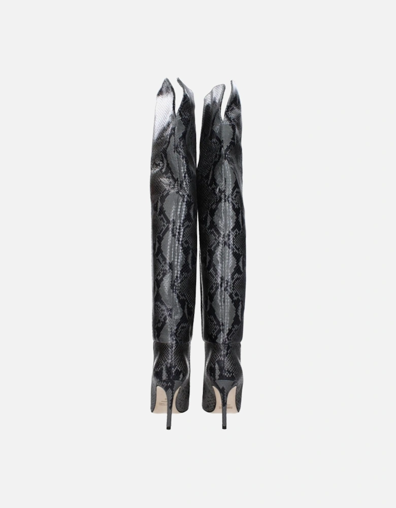 Pointy Toe High Heel Leather Boots Women - Gray