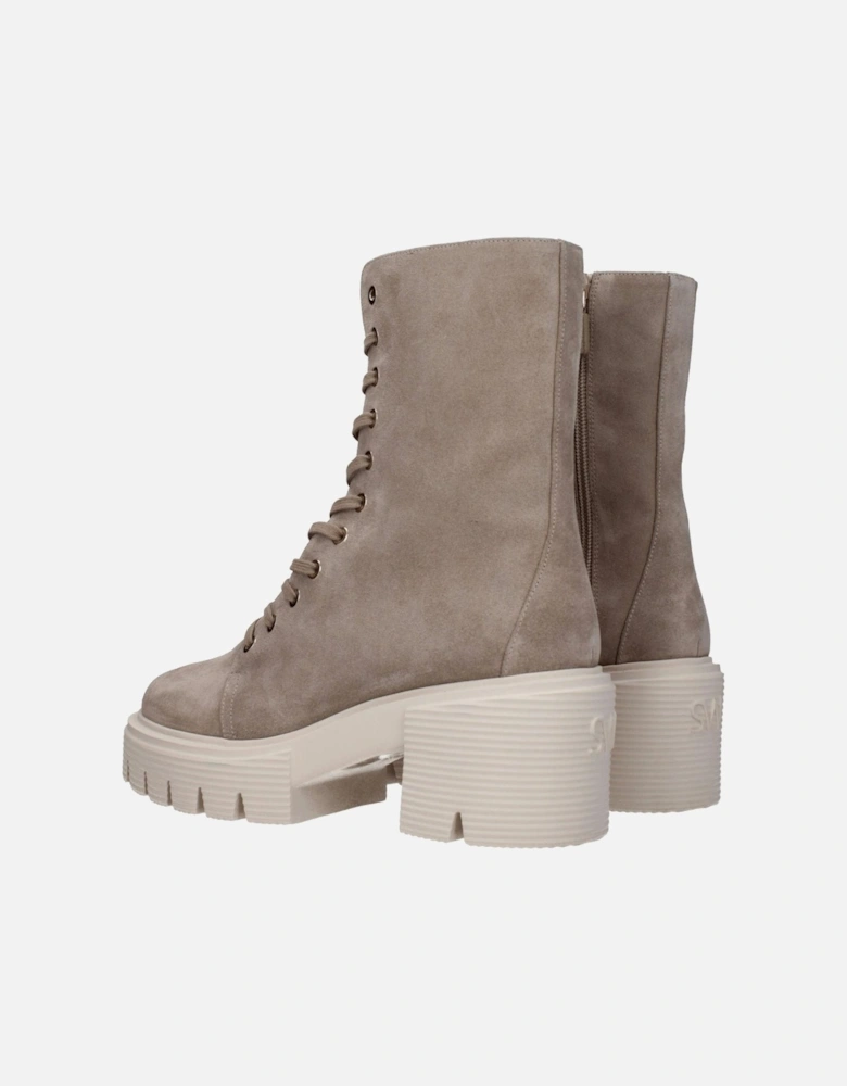 Vintage Suede Lace-Up Ankle Boots Women - Beige