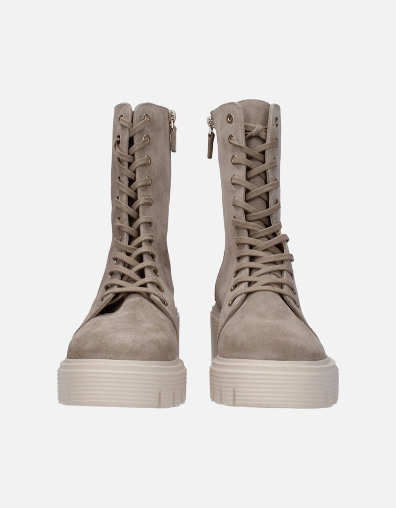 Vintage Suede Lace-Up Ankle Boots Women - Beige