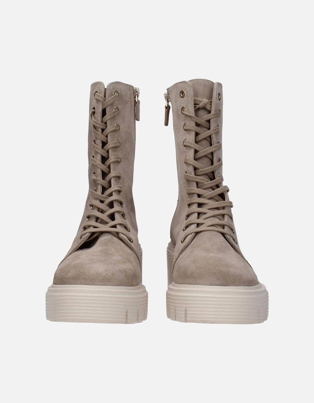 Vintage Suede Lace-Up Ankle Boots Women - Beige