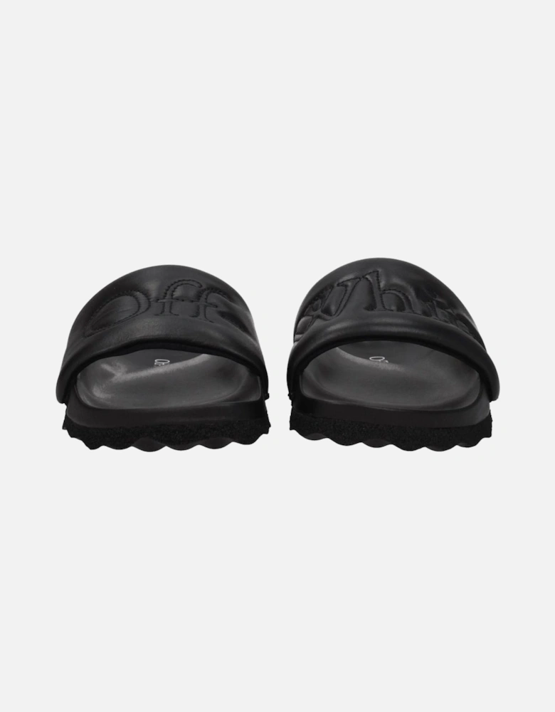 Leather Slippers with Front Logo Women - Black Sandals