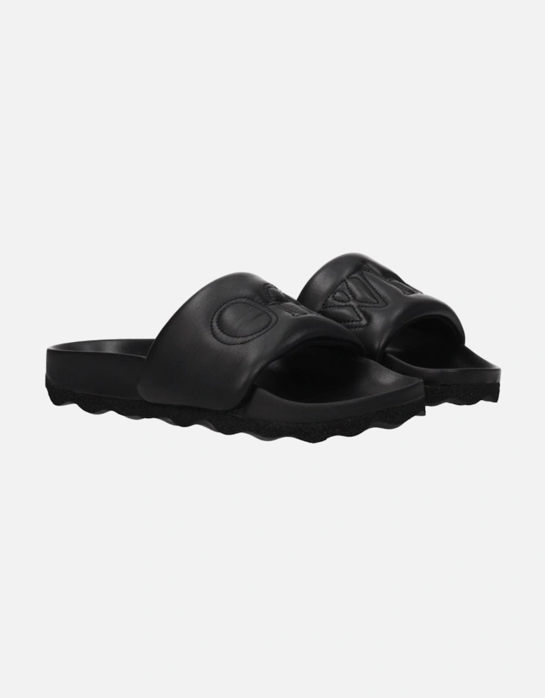 Leather Slippers with Front Logo Women - Black Sandals
