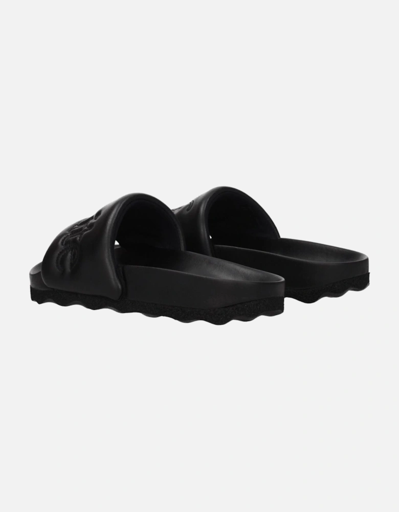 Leather Slippers with Front Logo Women - Black Sandals