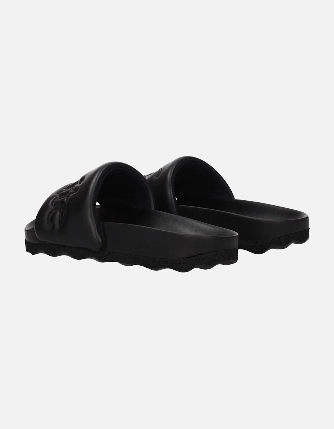 Leather Slippers with Front Logo Women - Black Sandals