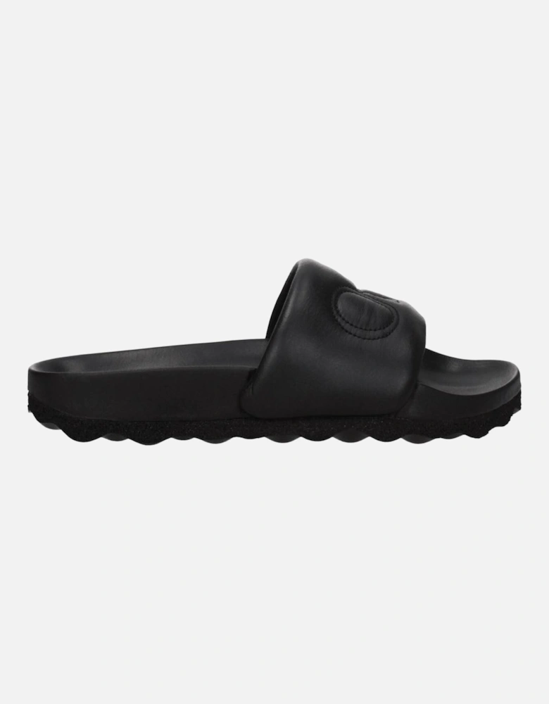Leather Slippers with Front Logo Women - Black Sandals