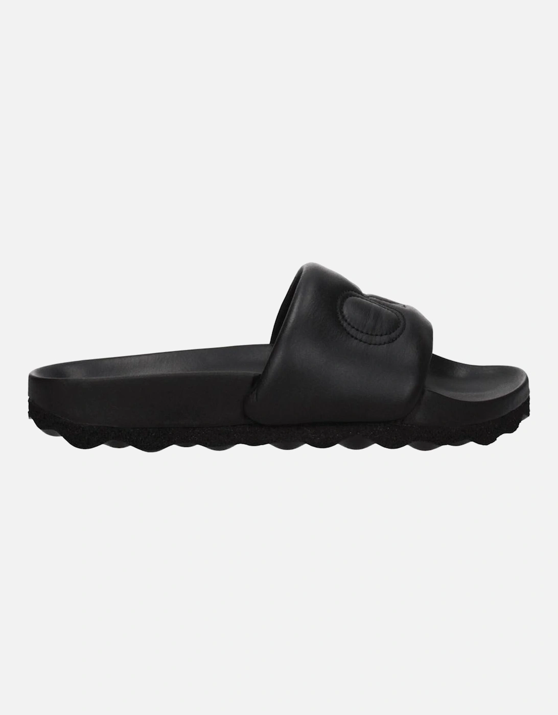 Leather Slippers with Front Logo Women - Black Sandals, 6 of 5