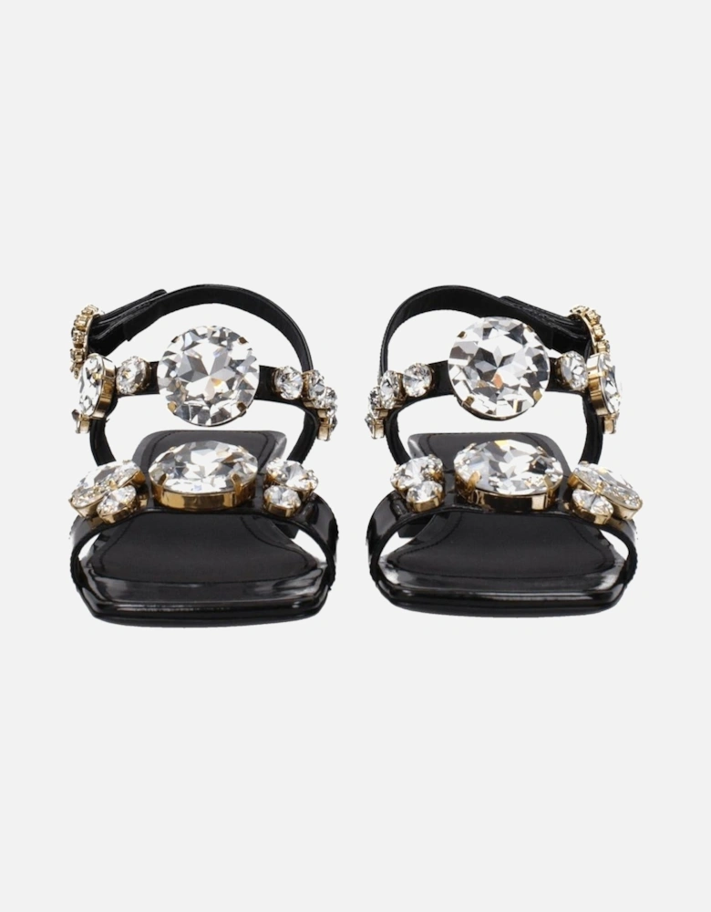 Rhinestone Cobra Skin Open Toe Sandals Women - Black