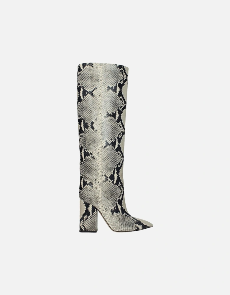 Pointy Toe High Heel Leather Boots Women - Beige