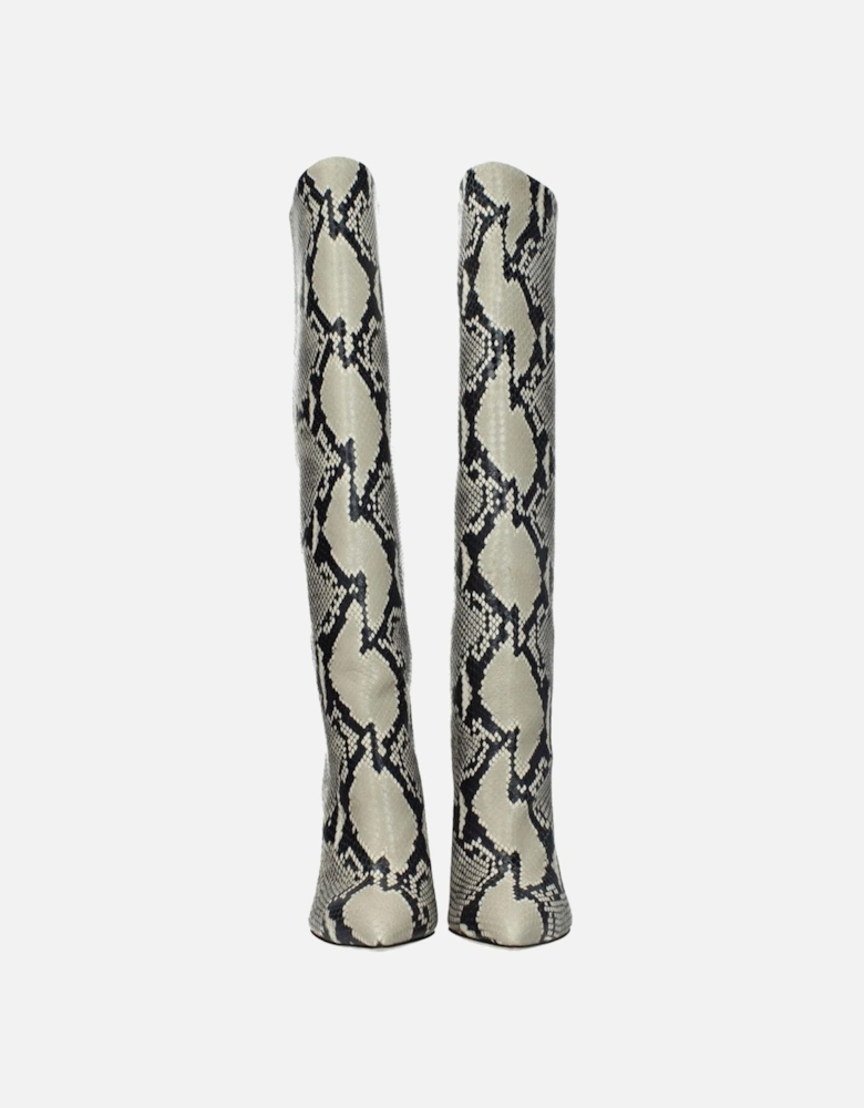 Pointy Toe High Heel Leather Boots Women - Beige