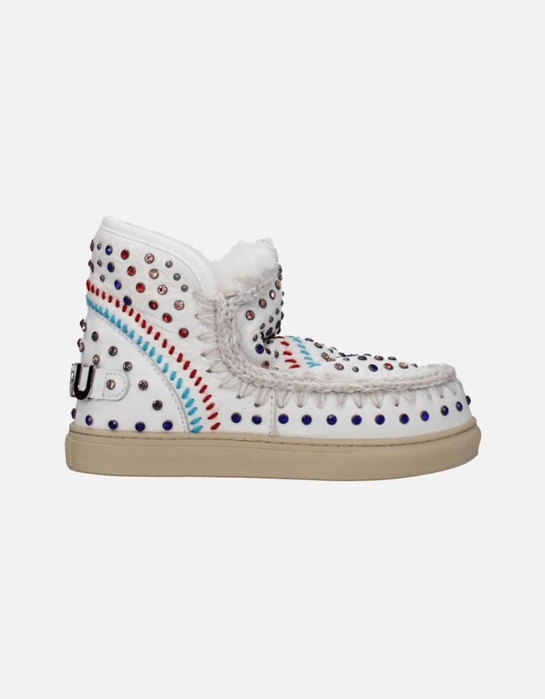 Leather Ankle Boots with Studs and Stones Women - White