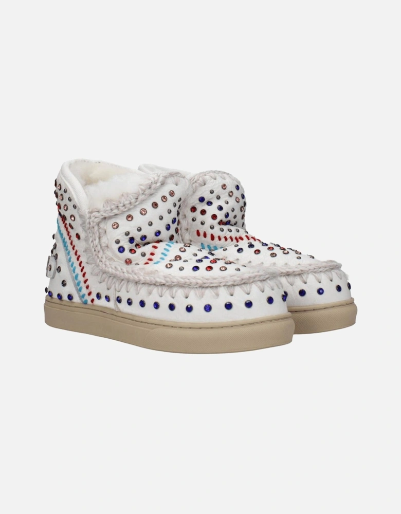 Leather Ankle Boots with Studs and Stones Women - White